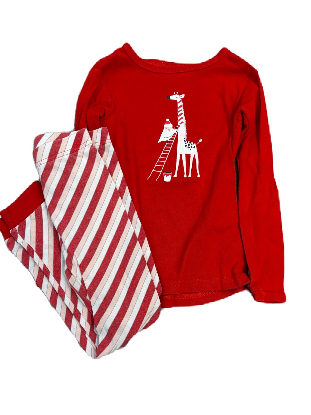 GAP Red Giraffe Pajama Set with White Stripe Pants